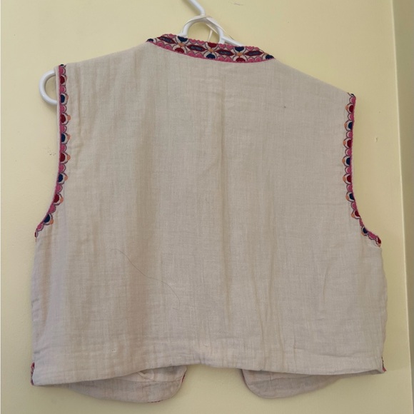 Zara Cream Embroidered Floral Cotton Vest with Pink & Green Accents - Picture 5 of 5